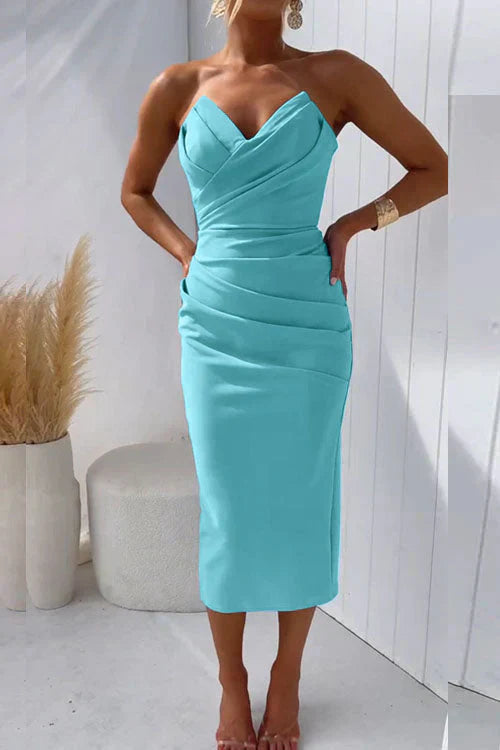 Norella – Draped Sweetheart Midi Dress