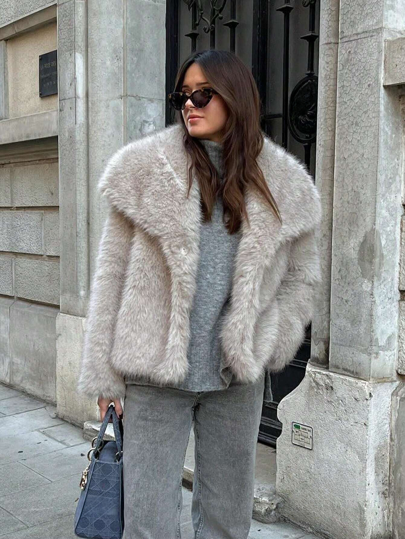Faux Fur Long Sleeve Coat