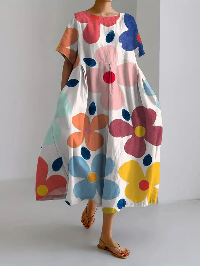 ELIANA | Floral Midi Dress with Carefree Style and Summer Comfort for Colourful Days