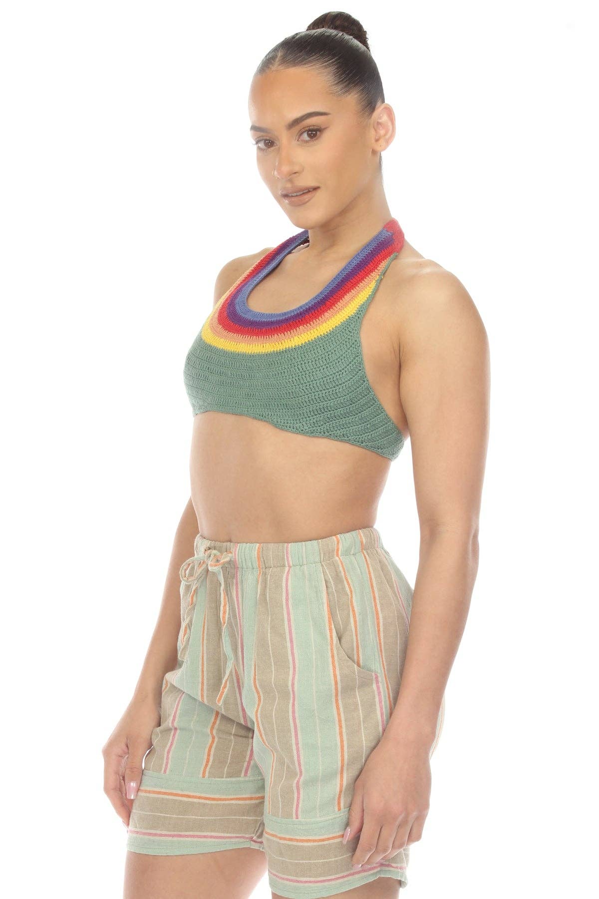 Emily – Rainbow Curved Yoke Crochet Top