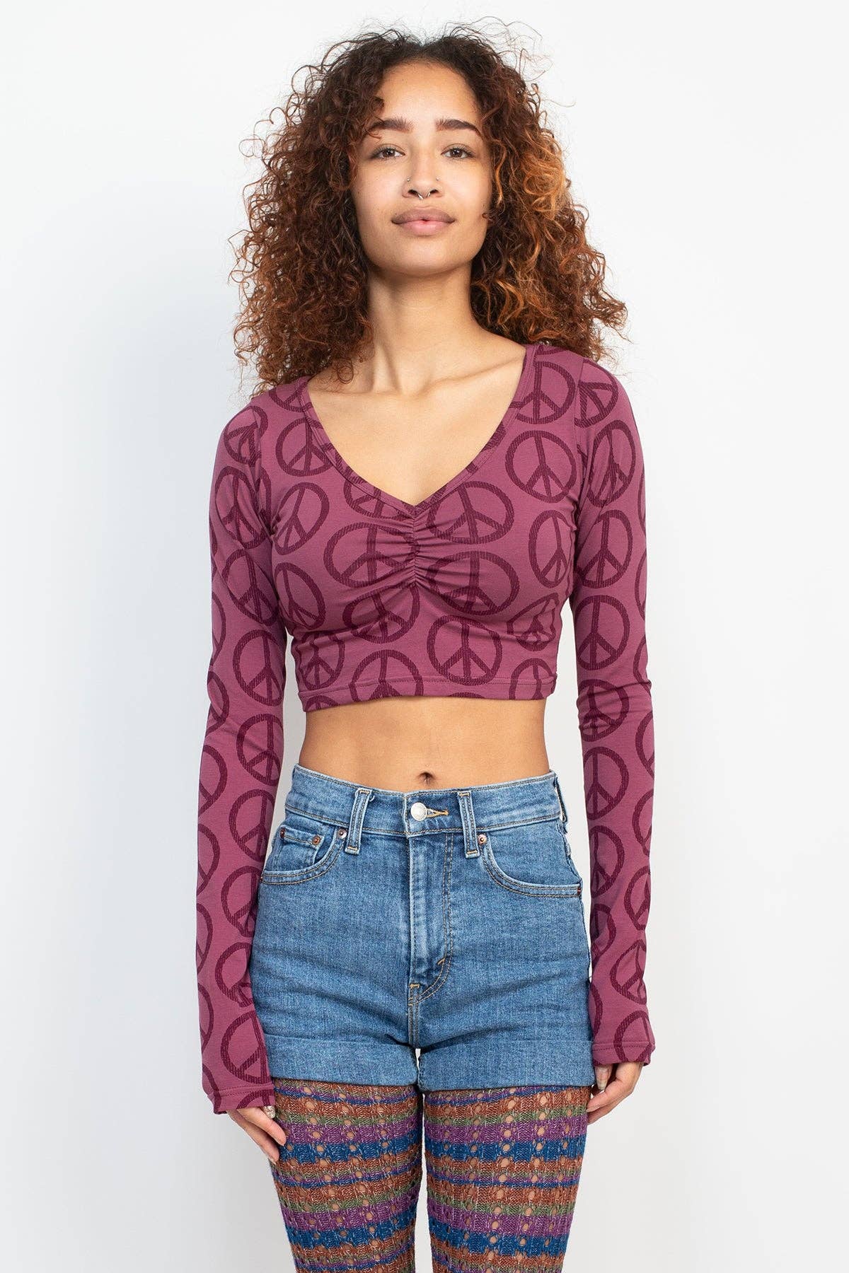 Lily – Peace Sign Long Sleeve Crop Top