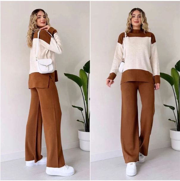 Marie - Wenja Round Neck Top and Wide Leg Trousers 2 Piece Set