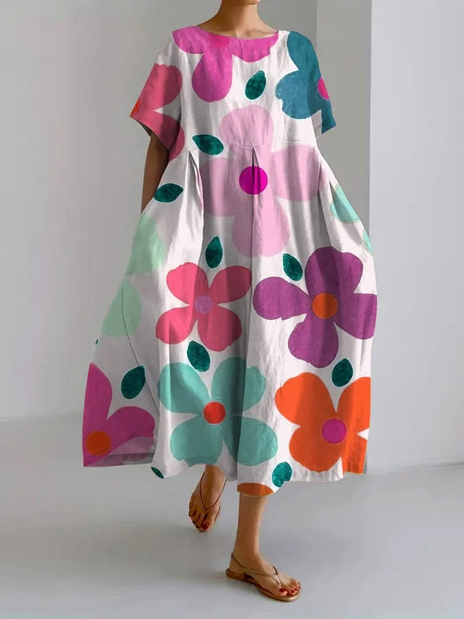 ELIANA | Floral Midi Dress with Carefree Style and Summer Comfort for Colourful Days