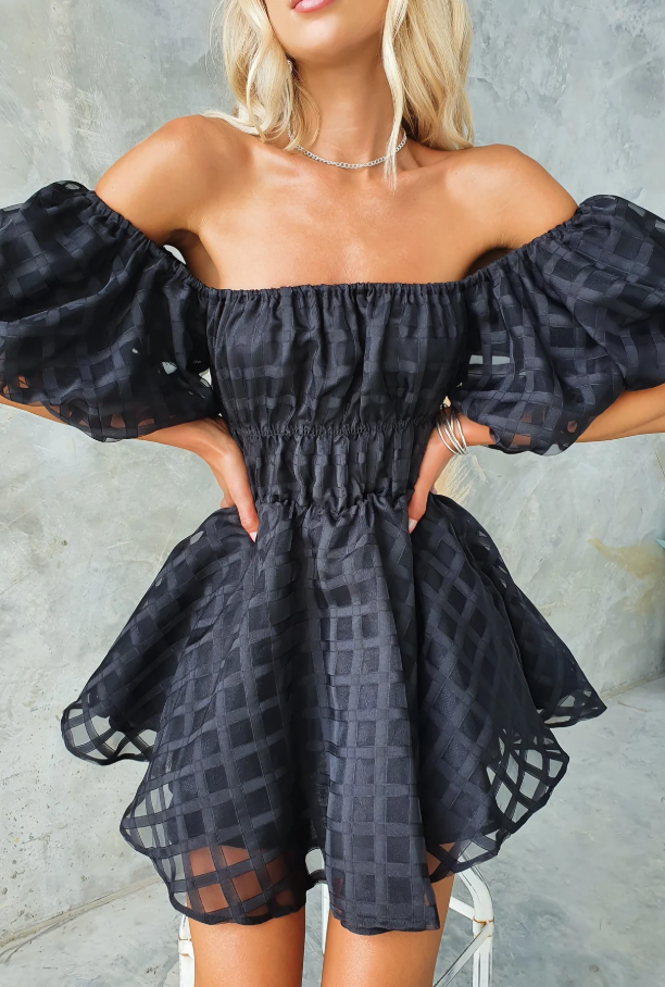 Evie – Off-Shoulder Mesh Mini Dress
