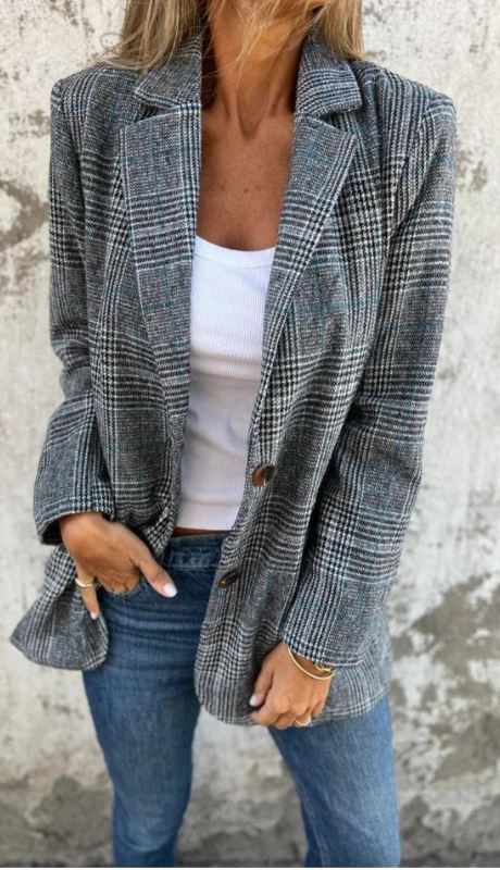 Elaina - Stylish Checked Winter Blazer