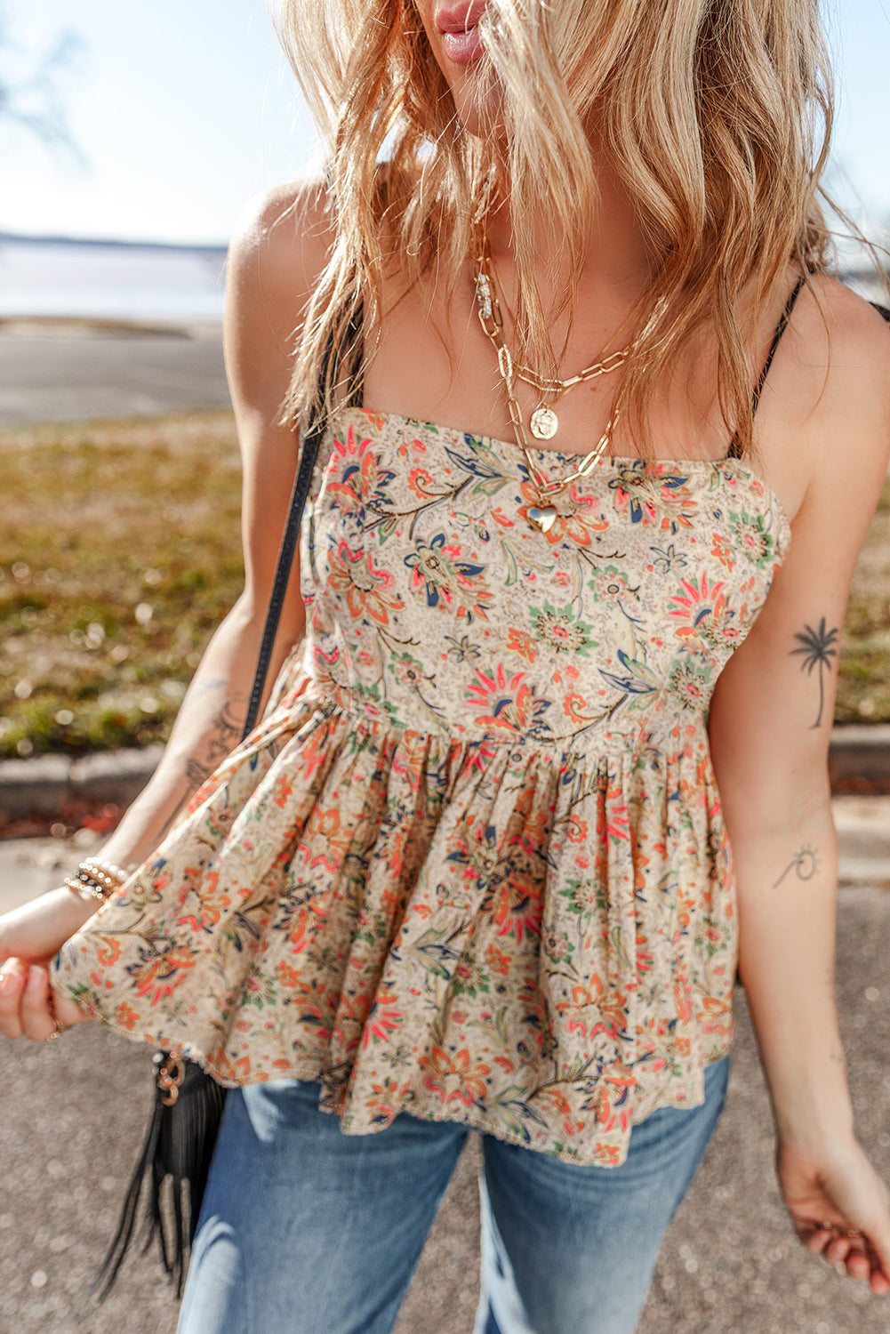 Aria - Floral Spaghetti Strap Ruffle Cami