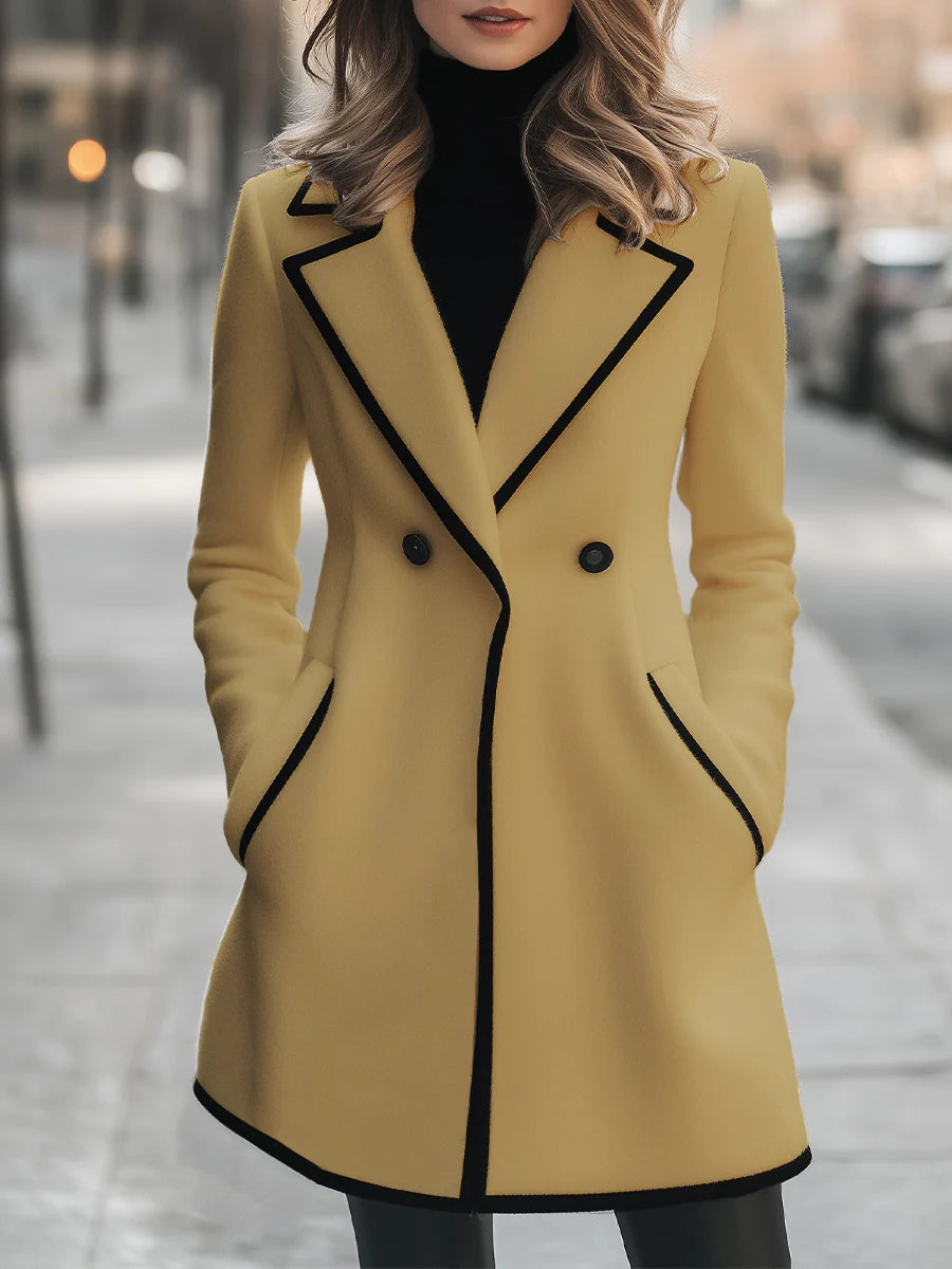 Chelsea - Double-Breasted White Coat with Black Trim