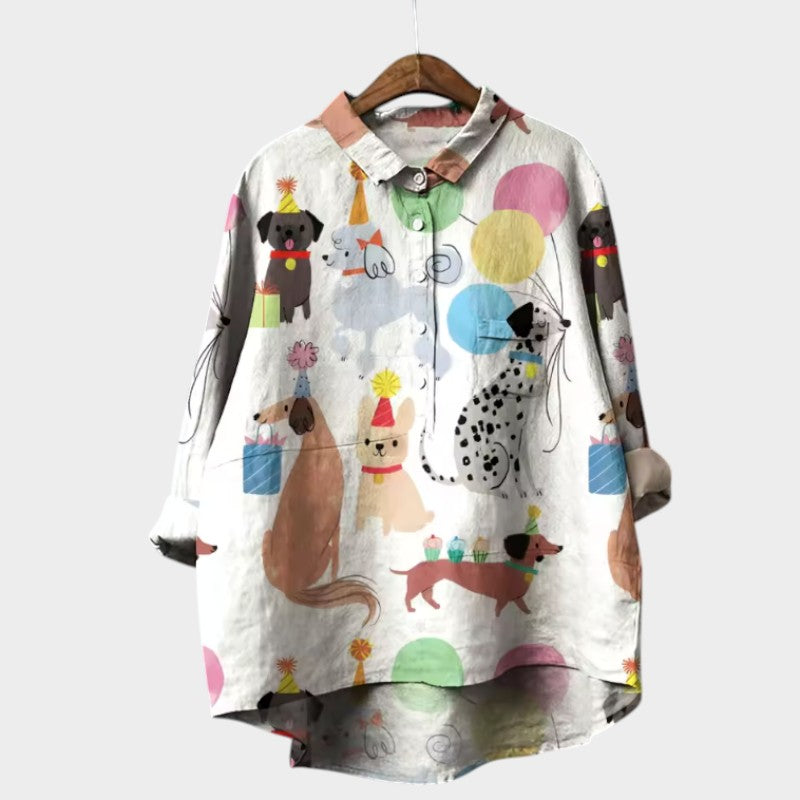 MARIANELLA | Oversize Blouse with Canine Print and Everyday Comfort for a Cheerful Style