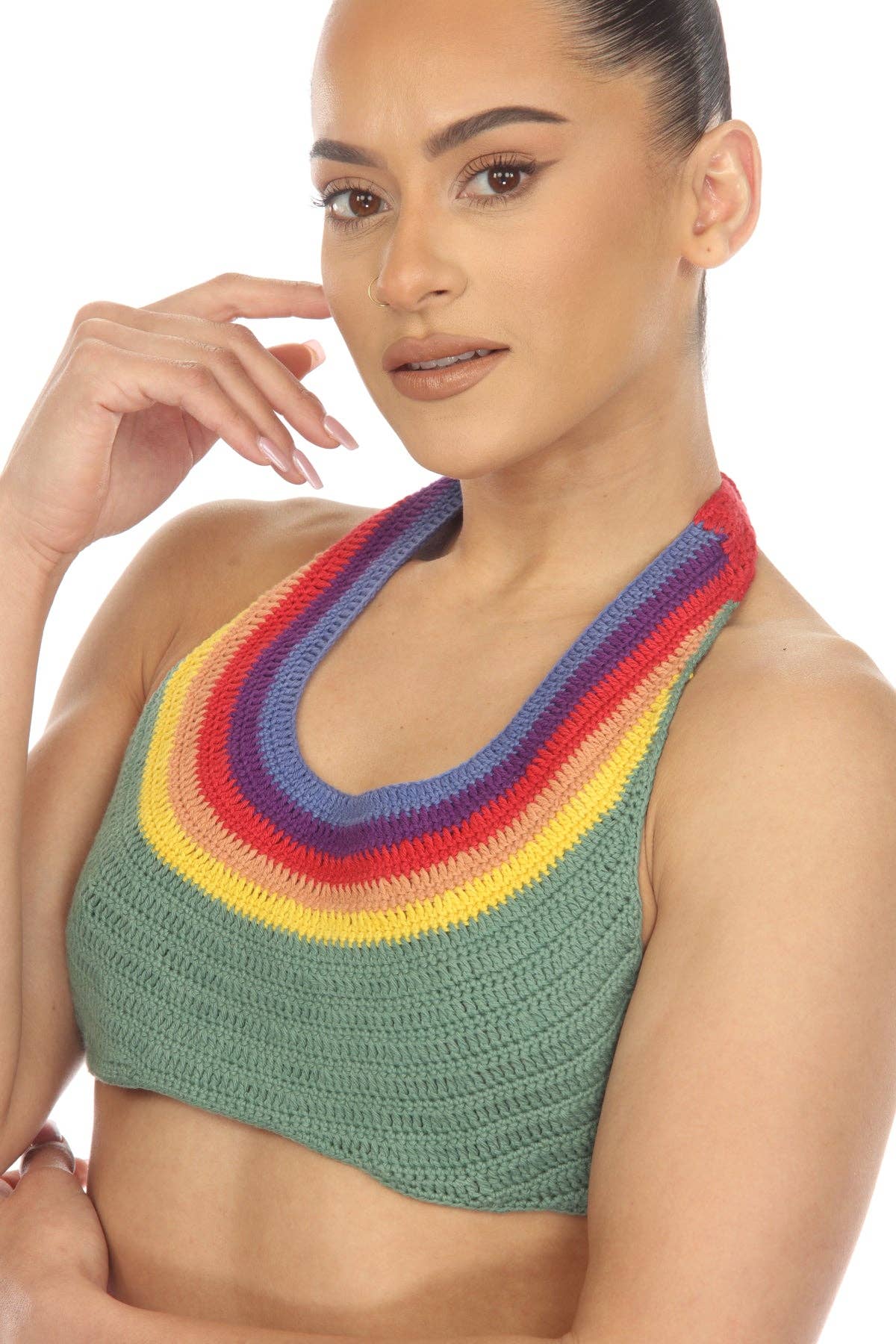 Emily – Rainbow Curved Yoke Crochet Top