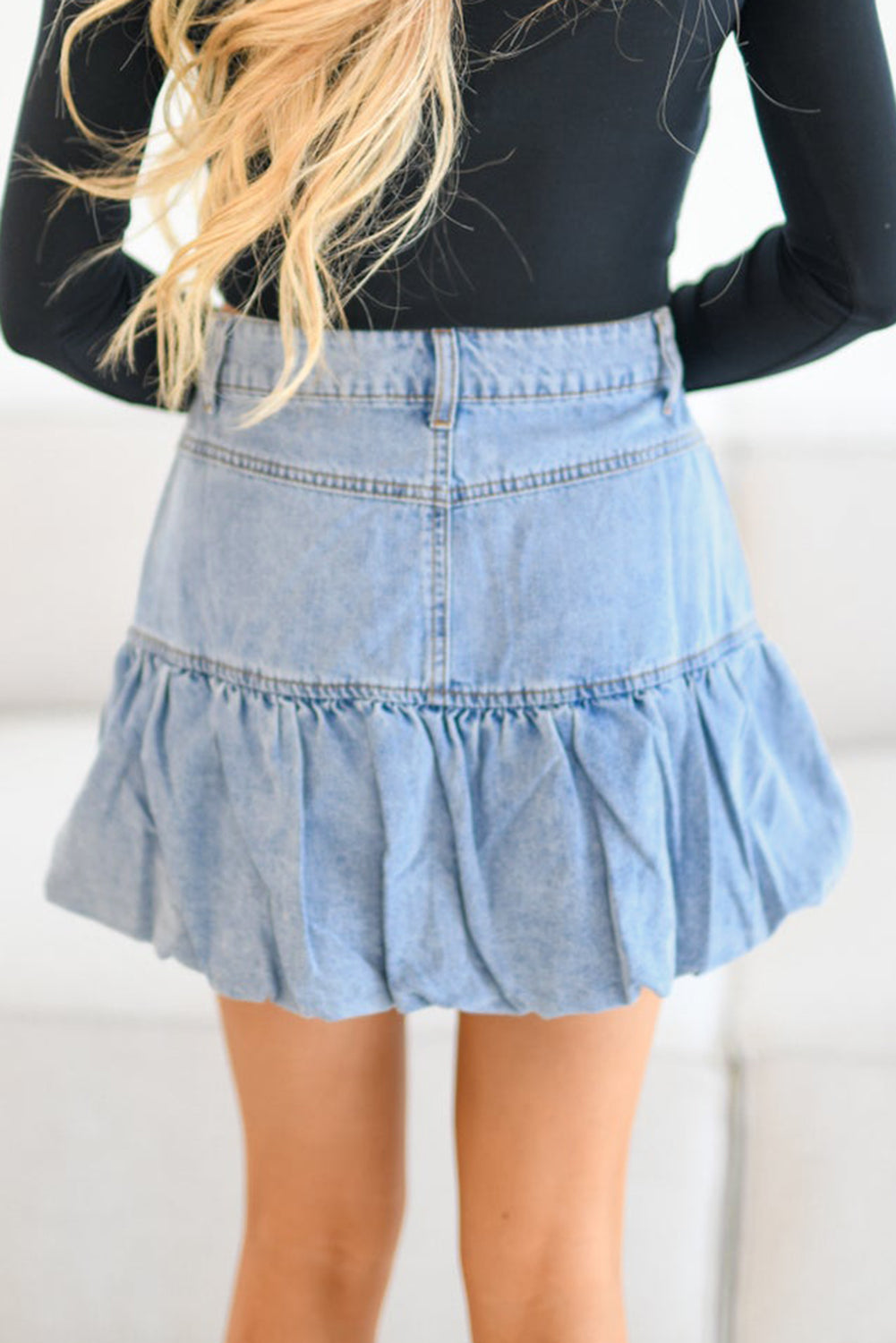 Myosotis - Bubble Hem Denim Mini Skirt