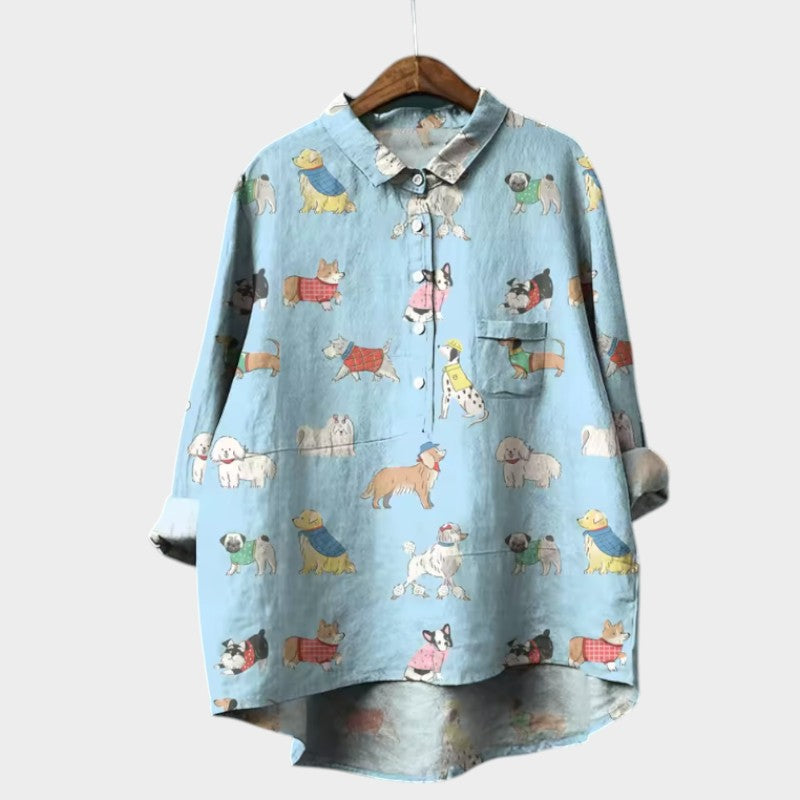 MARIANELLA | Oversize Blouse with Canine Print and Everyday Comfort for a Cheerful Style