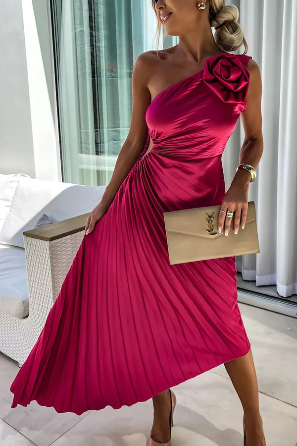 Lizbeth – Pleated One-Shoulder Midi Dress