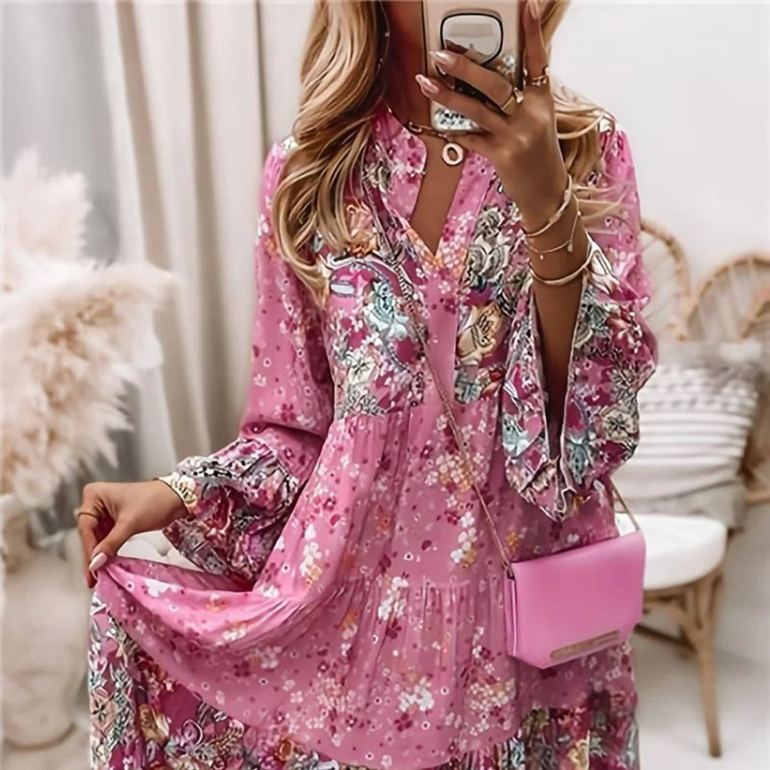 Ashley - Printed Belly Covering Boho Dress