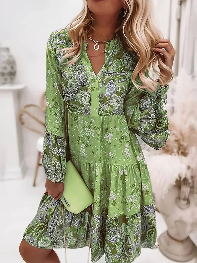 Ashley - Printed Belly Covering Boho Dress