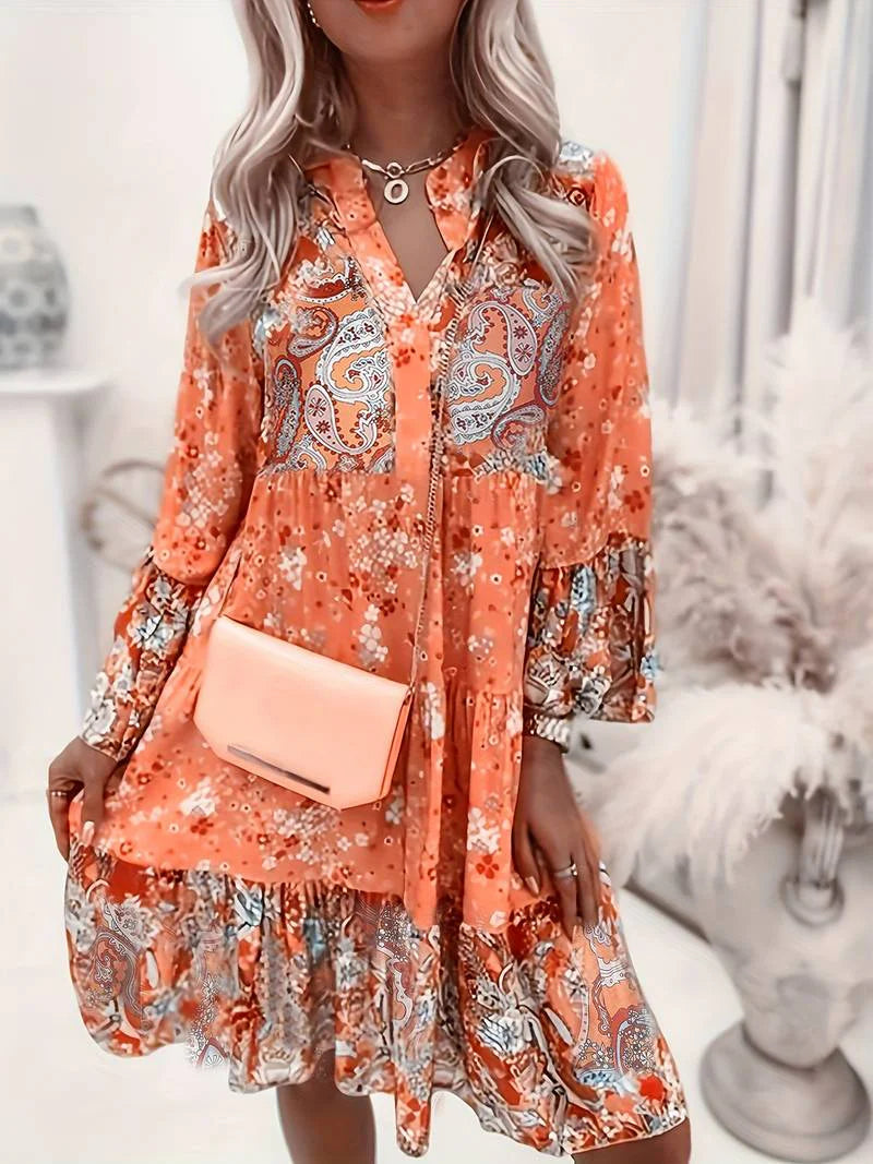Ashley - Printed Belly Covering Boho Dress