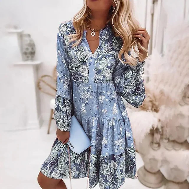 Ashley - Printed Belly Covering Boho Dress