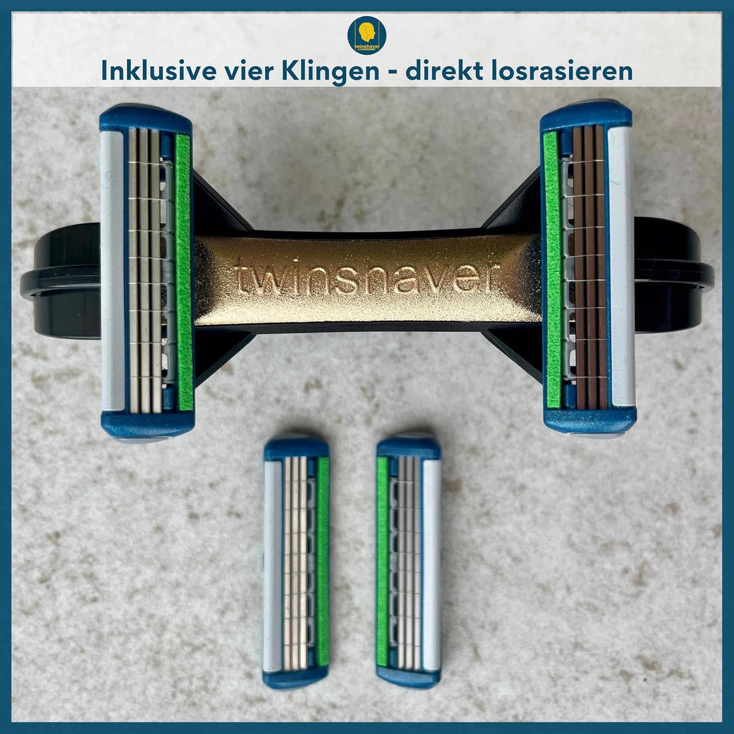 twinshaver Bald Razor Men's 0 mm + 4 Razor Blades - Cut Protection & 80% Time Saving - Body & Head Shaver - Wet Razor (Black)