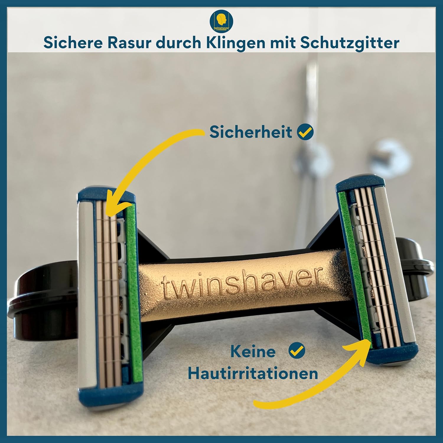 twinshaver Bald Razor Men's 0 mm + 4 Razor Blades - Cut Protection & 80% Time Saving - Body & Head Shaver - Wet Razor (Black)