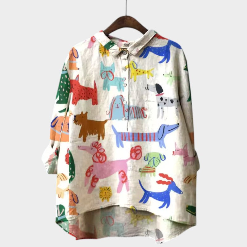MARIANELLA | Oversize Blouse with Canine Print and Everyday Comfort for a Cheerful Style