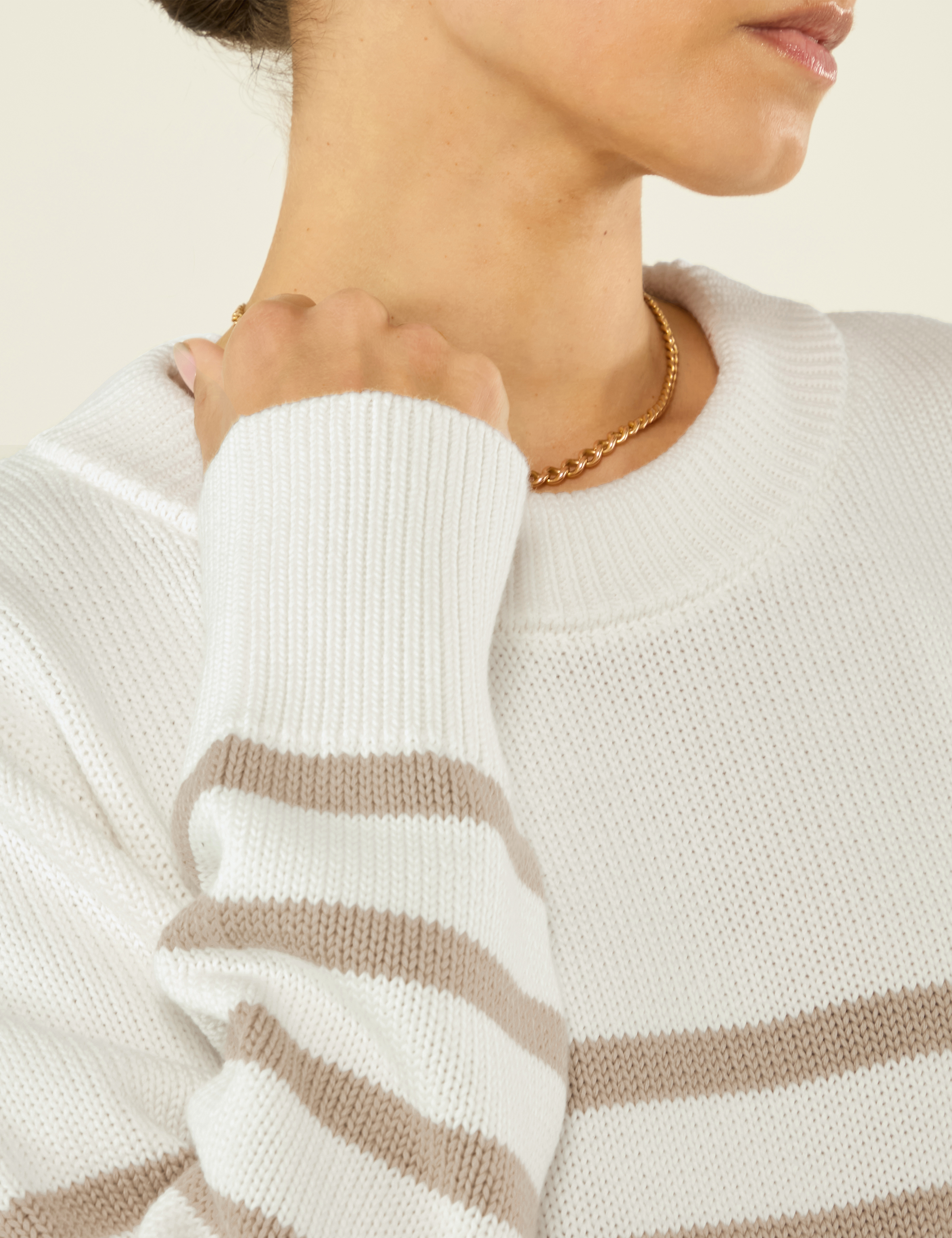 Isla - Devon Jumper: Cotton, Latte Stripe