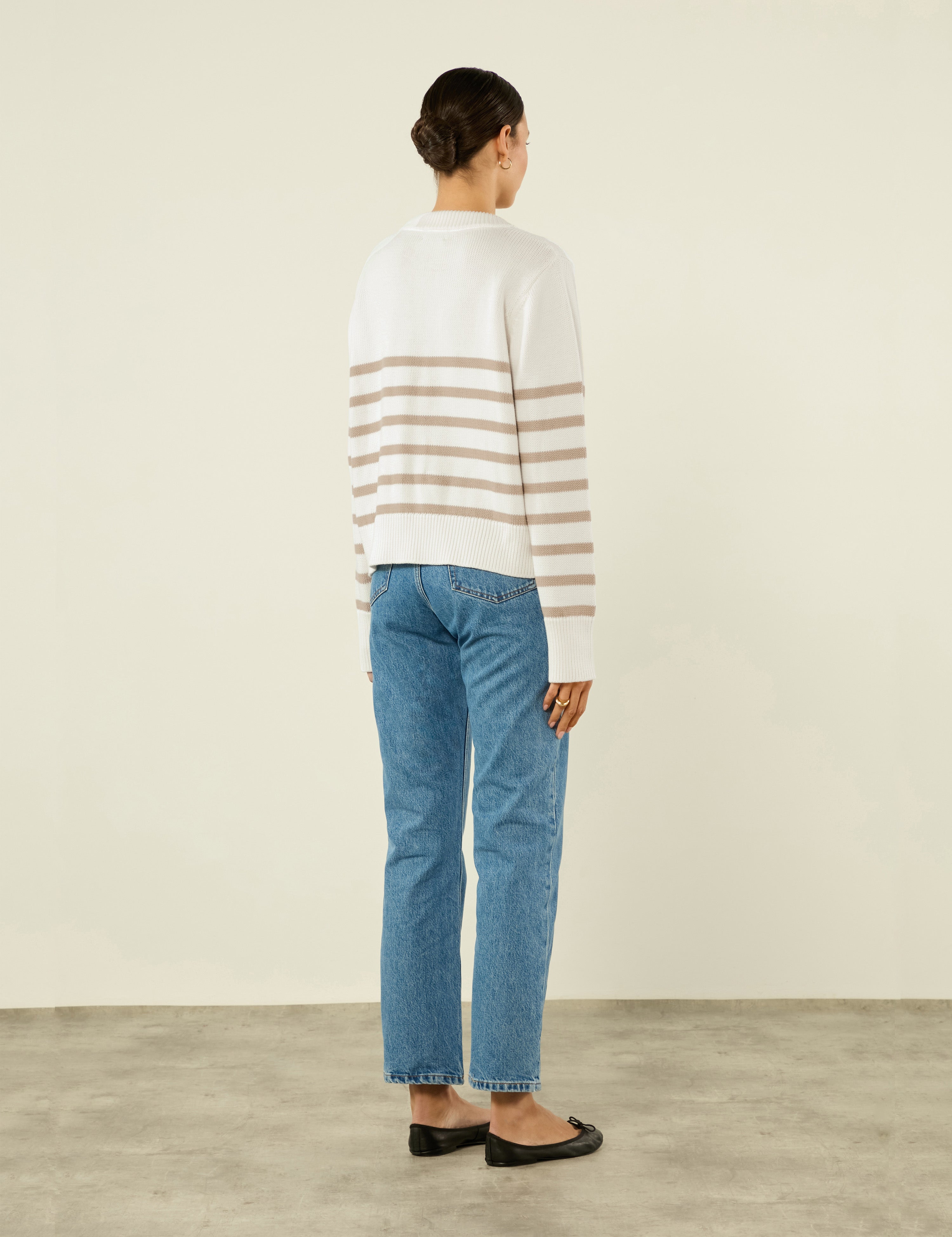 Isla - Devon Jumper: Cotton, Latte Stripe