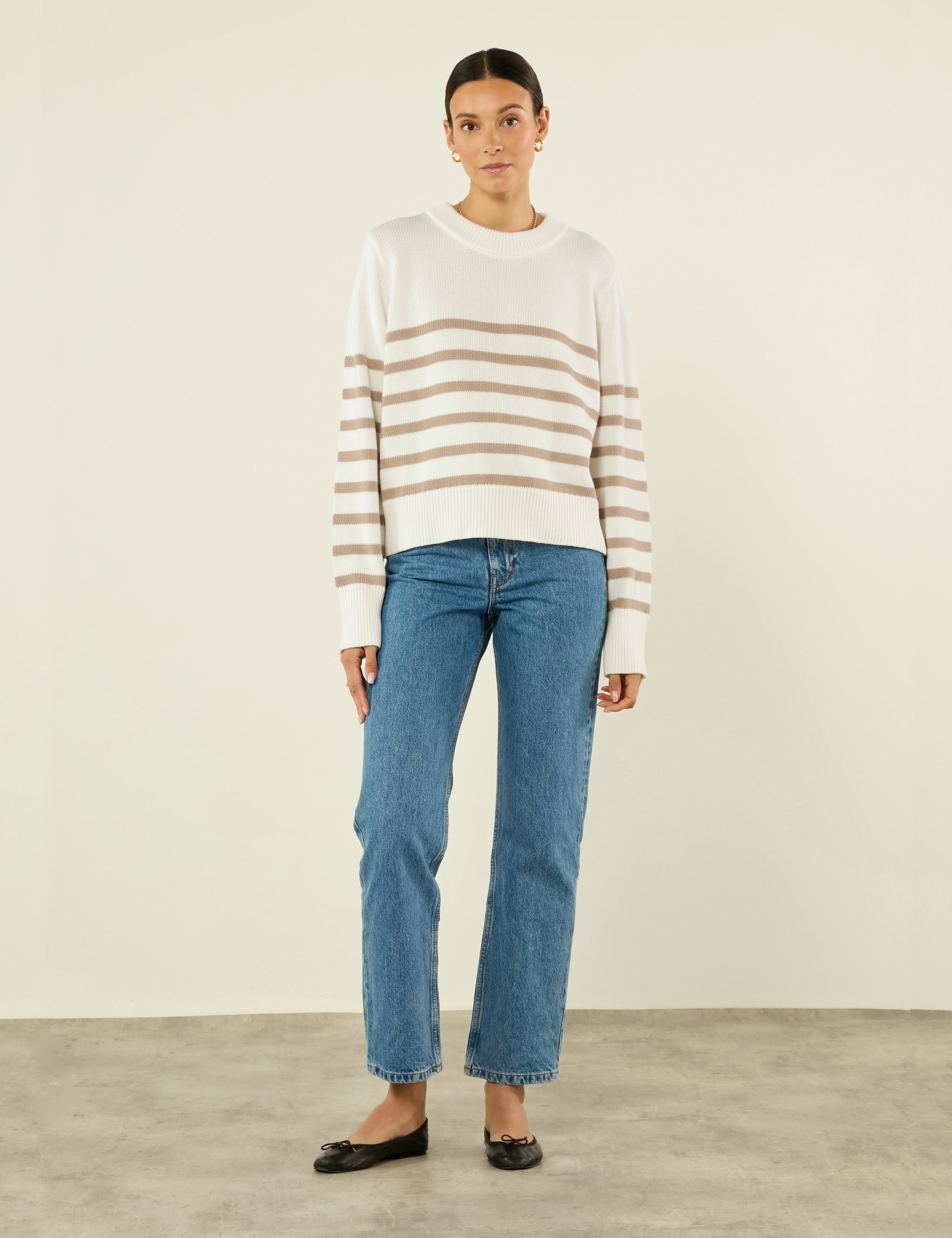 Isla - Devon Jumper: Cotton, Latte Stripe