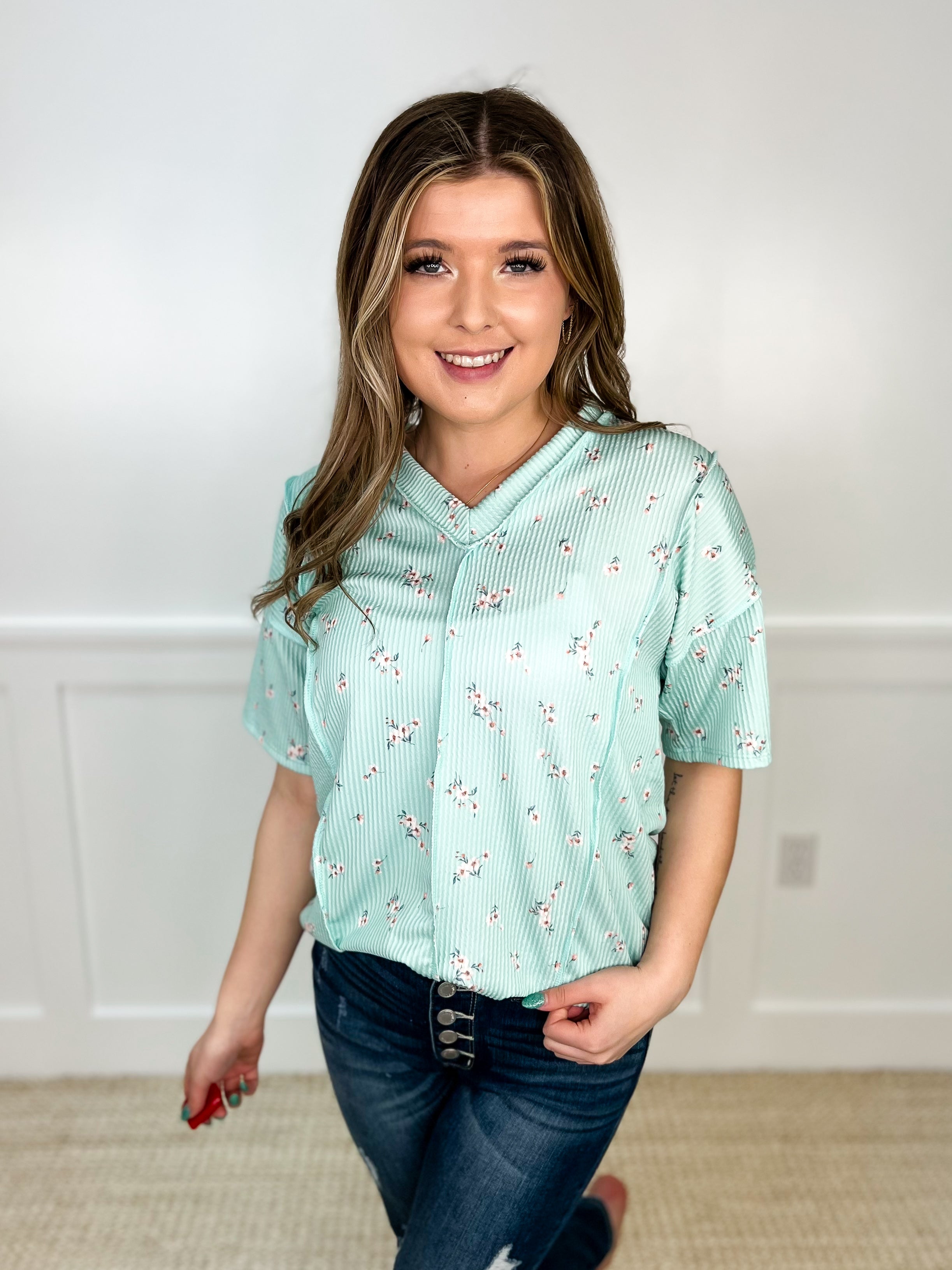 Avery - Ribbed Mint Green Tunic Top