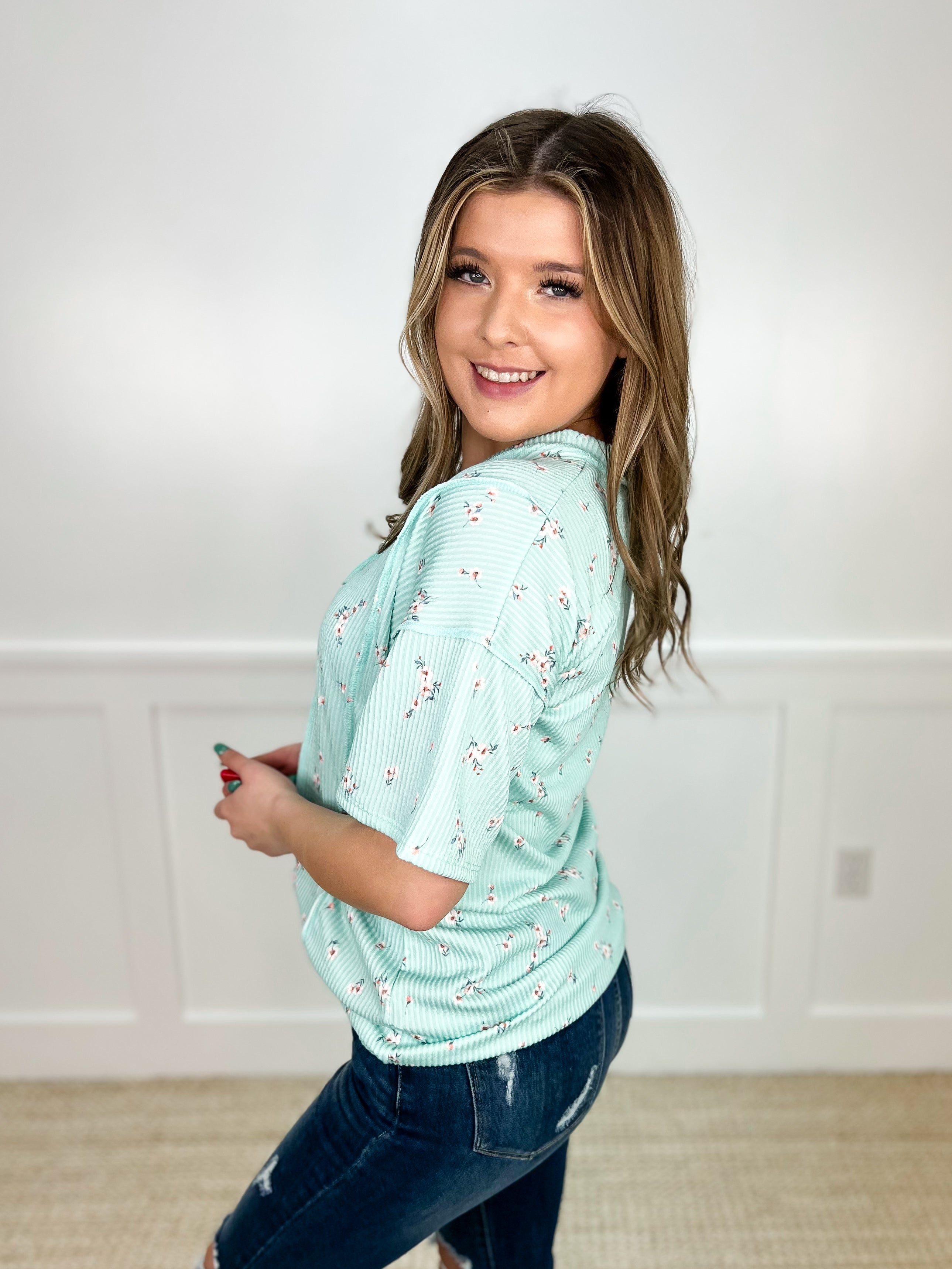 Avery - Ribbed Mint Green Tunic Top