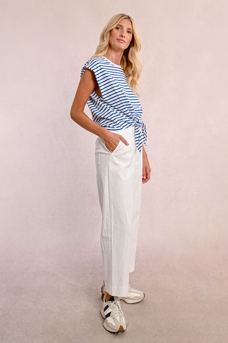Grace – Blue Cream Tie Waist Tee