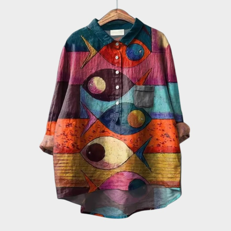 LUCIANA | Oversize Blouse with Stylized Cats and Unique Comfort for Every Day