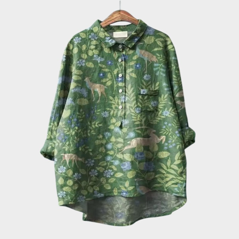 LUCIANA | Oversize Blouse with Stylized Cats and Unique Comfort for Every Day