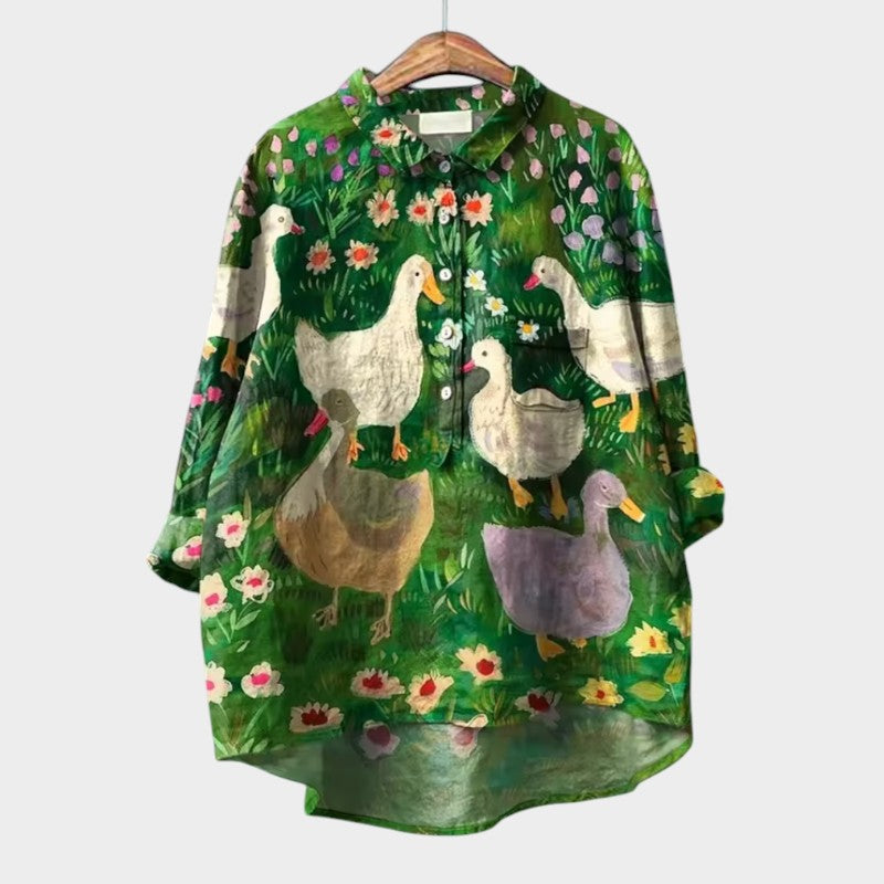 LUCIANA | Oversize Blouse with Stylized Cats and Unique Comfort for Every Day