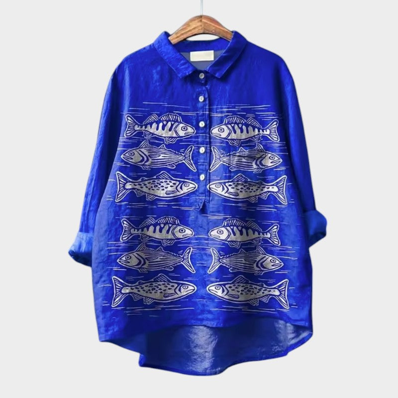 LUCIANA | Oversize Blouse with Stylized Cats and Unique Comfort for Every Day