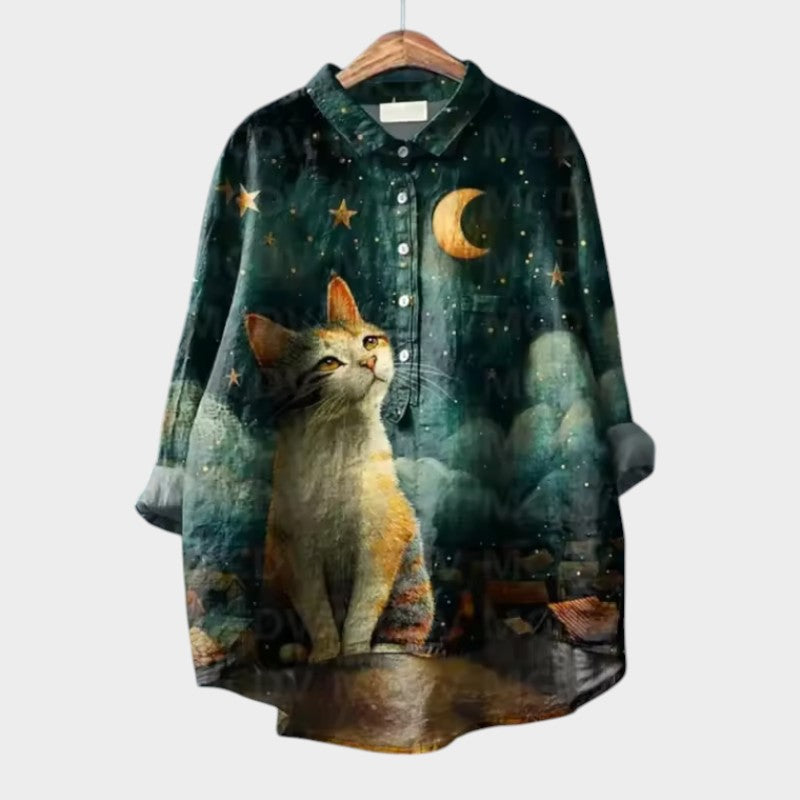 VIVIANA | Oversize Blouse with Watercolour Cats and Cheerful Comfort for Every Moment