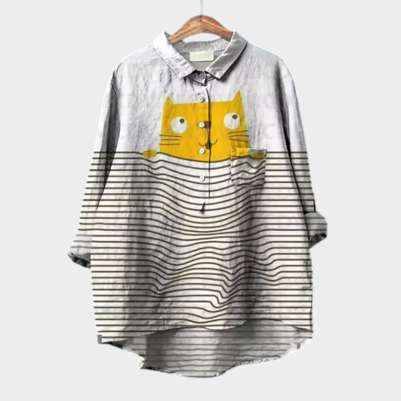 VIVIANA | Oversize Blouse with Watercolour Cats and Cheerful Comfort for Every Moment