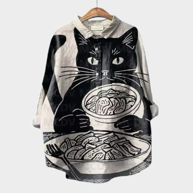 VIVIANA | Oversize Blouse with Watercolour Cats and Cheerful Comfort for Every Moment