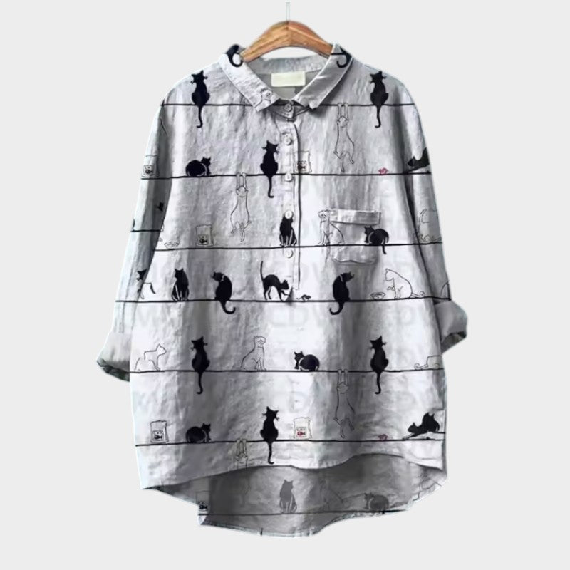 VIVIANA | Oversize Blouse with Watercolour Cats and Cheerful Comfort for Every Moment
