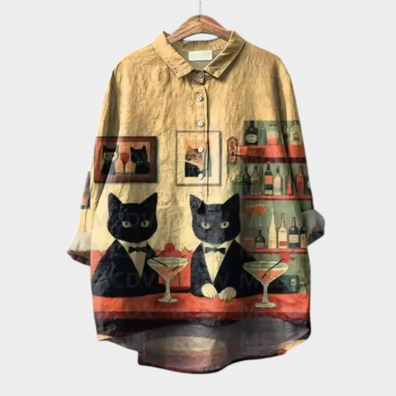 VIVIANA | Oversize Blouse with Watercolour Cats and Cheerful Comfort for Every Moment