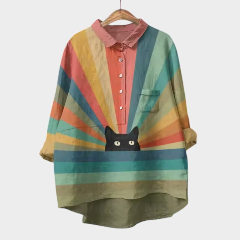 VIVIANA | Oversize Blouse with Watercolour Cats and Cheerful Comfort for Every Moment