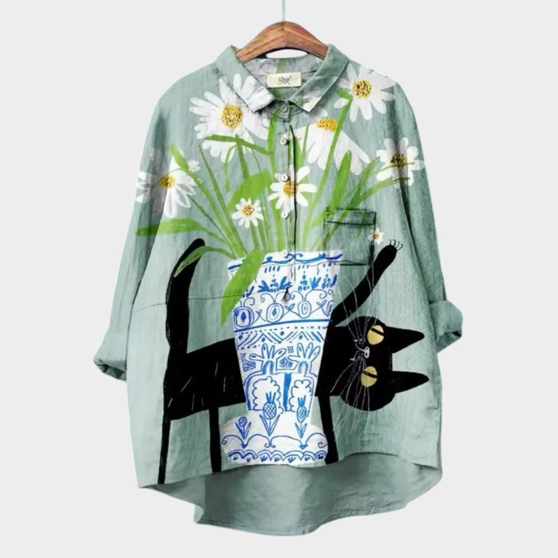 ELISABETTA | Oversize Floral Blouse with Comfort Wrap for Carefree Days