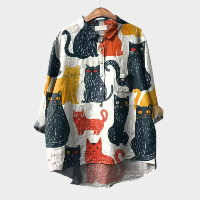 LILIANA | Oversize Blouse with Coloured Cats and Instant Comfort for Your Casual Days