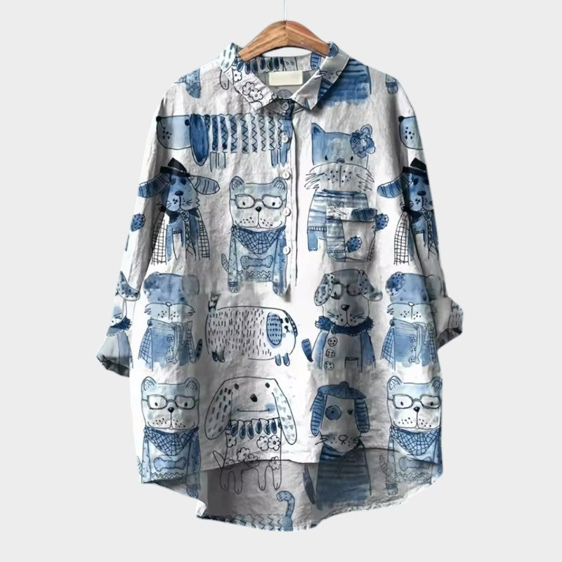 MARIANELLA | Oversize Blouse with Canine Print and Everyday Comfort for a Cheerful Style