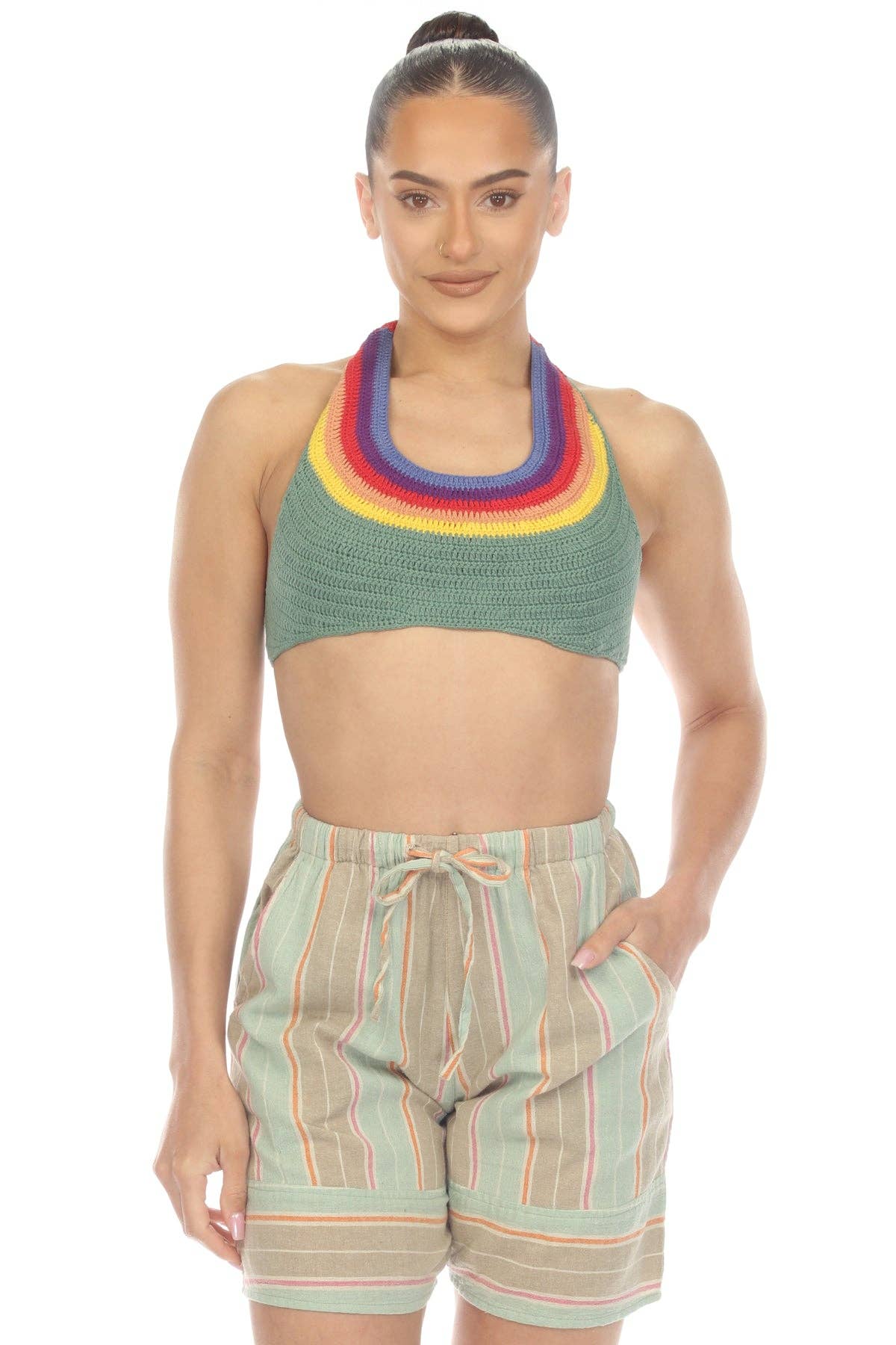 Emily – Rainbow Curved Yoke Crochet Top