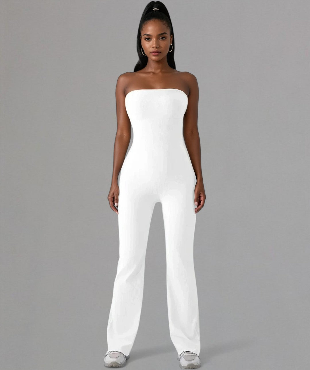Sophie – Strapless Ribbed Wide-Leg Jumpsuit