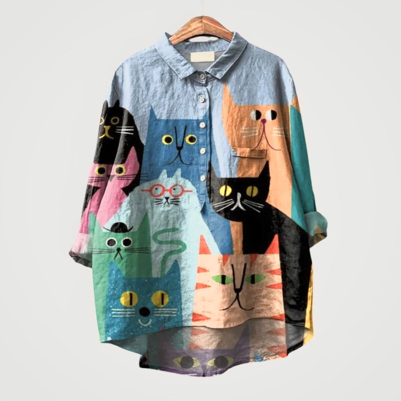 LILIANA | Oversize Blouse with Coloured Cats and Instant Comfort for Your Casual Days