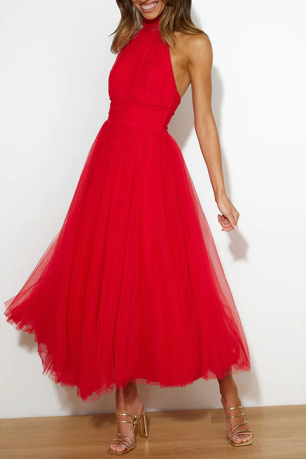 Phoebe – Halter Tulle Tea Dress