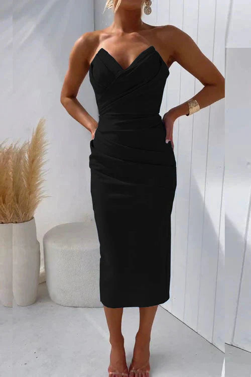 Norella – Draped Sweetheart Midi Dress