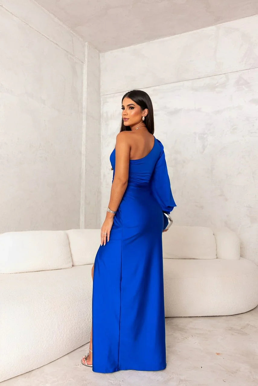 Silvana – Drape-Sleeve Satin Gown
