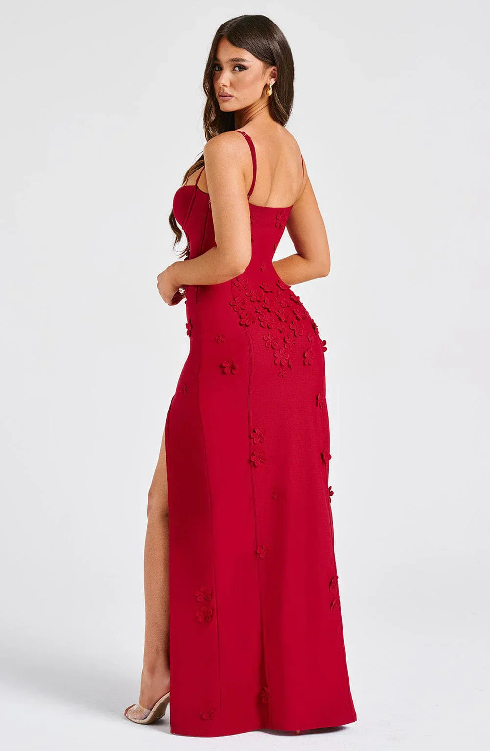 Concetta – Floral Appliqué Slit Gown