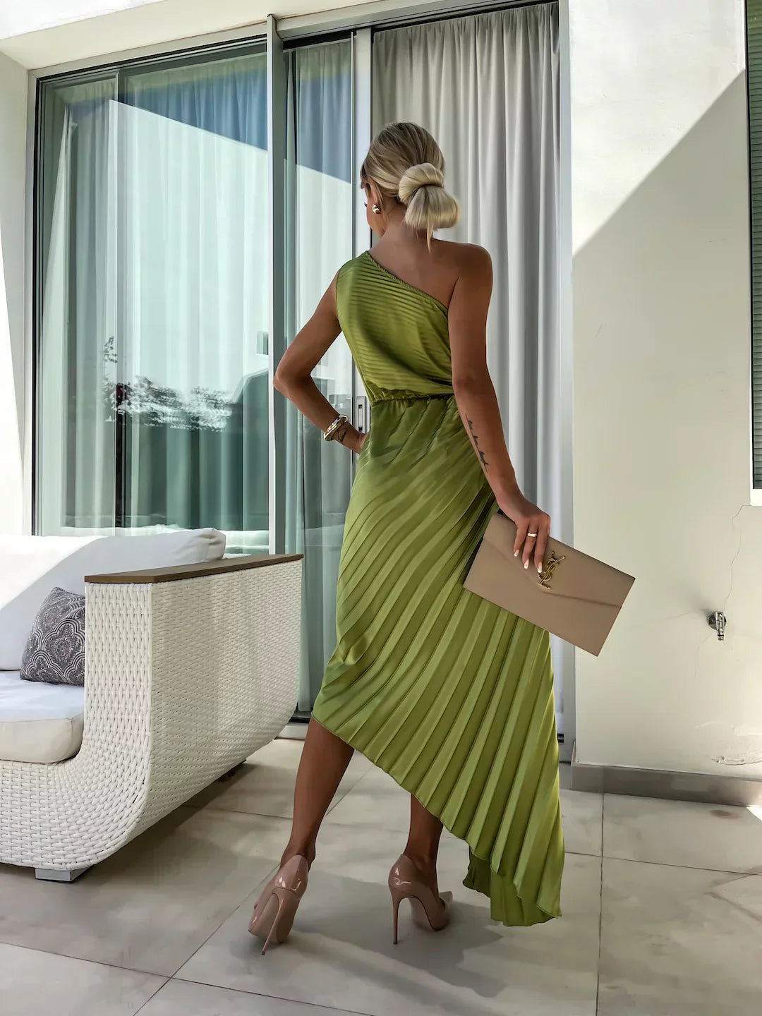 Lizbeth – Pleated One-Shoulder Midi Dress
